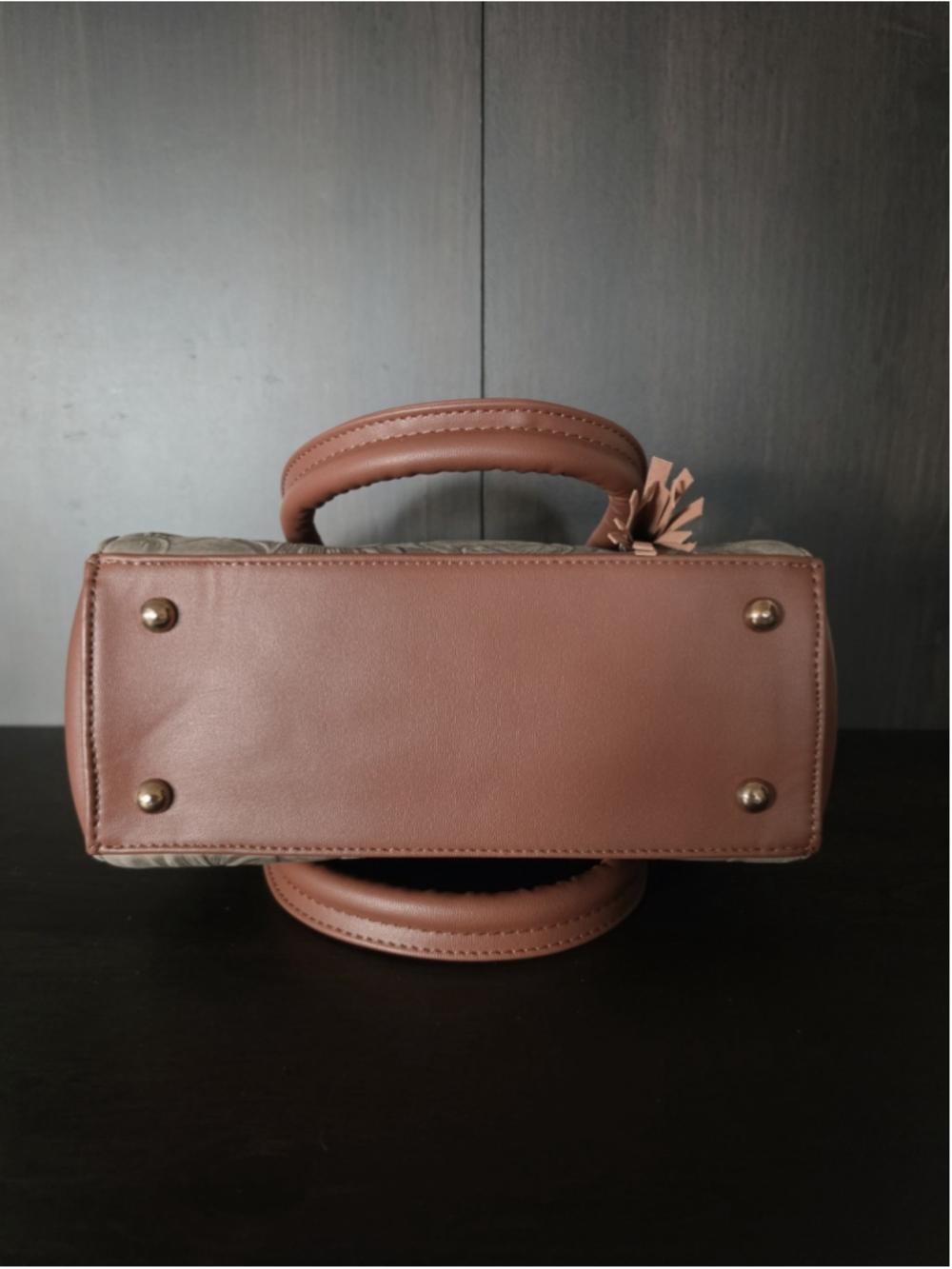 Gray Moss Green Tasseled Floral Embossed Tooled Artisan LEATHER Crossbody Purse - Picture 15 of 16